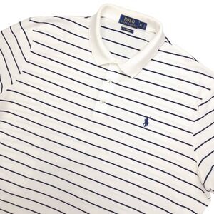 Polo Ralph Lauren Stretch Mesh Polo Shirt Men's XL White Blue Striped